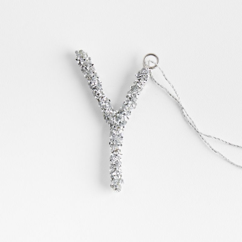 Silver Beaded Monogram "Y" Letter Christmas Tree Ornament
