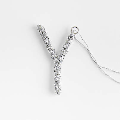 Silver Beaded Monogram "Y" Letter Christmas Tree Ornament