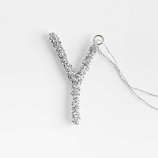 Silver Beaded Monogram "Y" Letter Christmas Tree Ornament