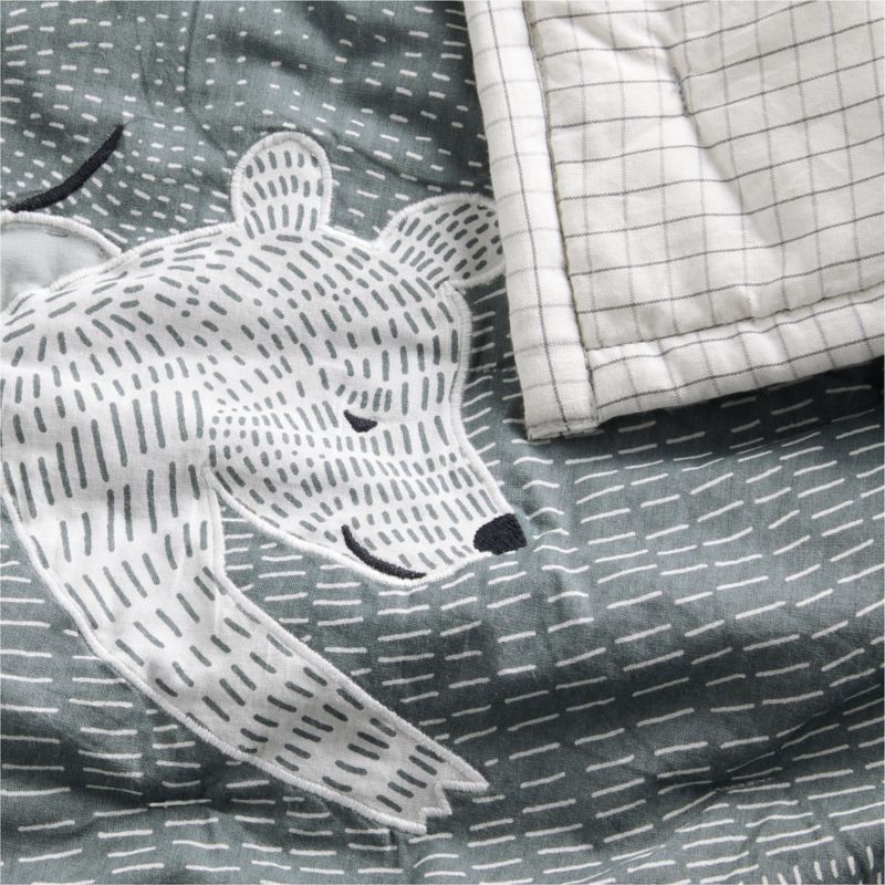 Bear Hug Embroidered Organic Cotton Voile Baby Crib Quilt - image 7 of 9