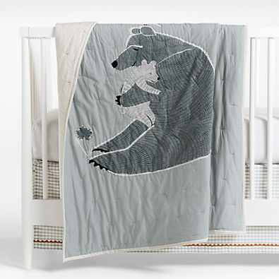 View Bear Hug Embroidered Organic Cotton Voile Baby Crib Quilt details