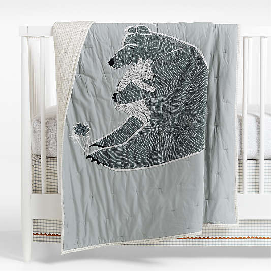 Bear Hug Embroidered Organic Cotton Voile Baby Crib Quilt