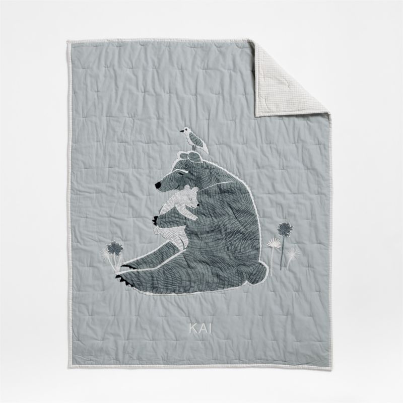 Bear Hug Embroidered Organic Cotton Voile Baby Crib Quilt - image 4 of 9