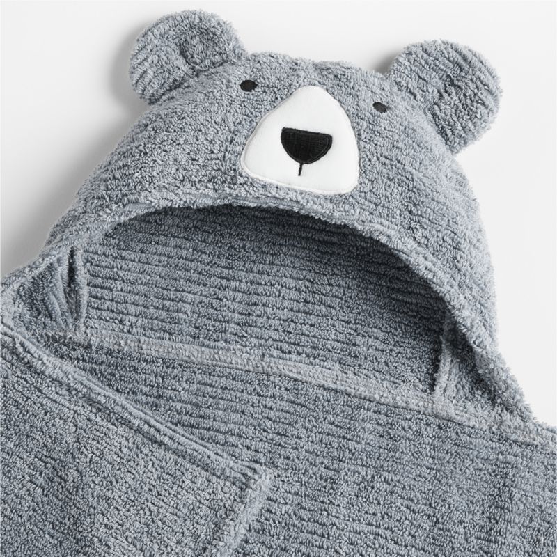 Bear Smoke Blue Organic Cotton Hooded Baby Towel