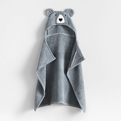 View Bear Smoke Blue 100% Organic Cotton Hooded Baby Towel details