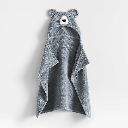 Bear Smoke Blue Organic Cotton Hooded Baby Towel