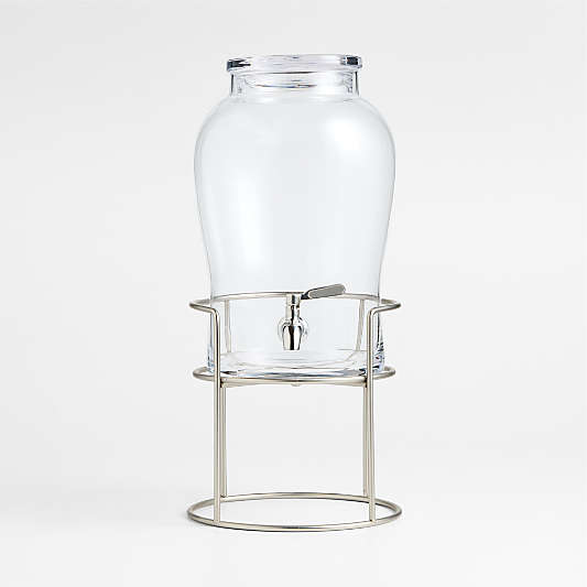 Beau 1.75-Gallon Glass Drink Dispenser with Silver Stand Set