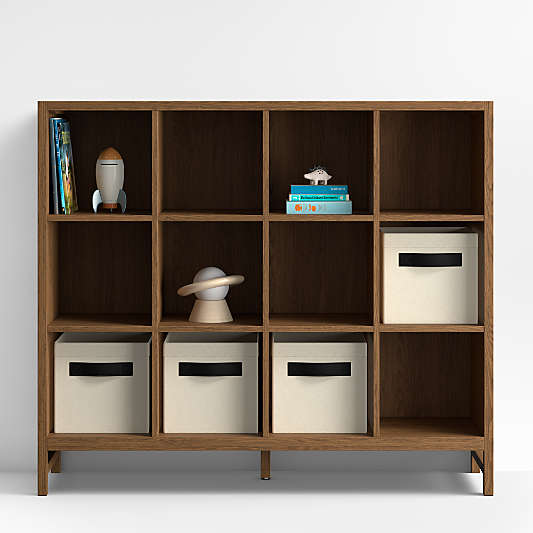 Beau 52" Barley Brown Wood 12-Cube Kids Bookcase