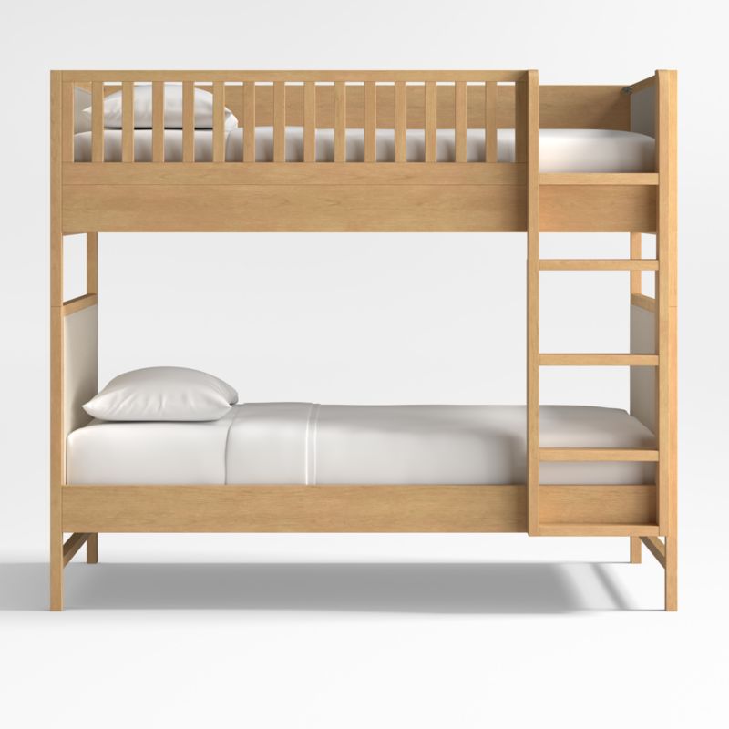 Beau Natural Oak Wood and Upholstered Kids Bunk Bed - image 1 of 5