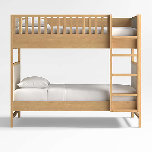 Beau Natural Oak Wood and Upholstered Kids Bunk Bed