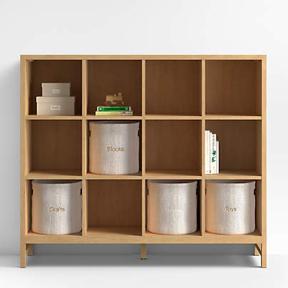Beau 52" Natural Oak Wood 12-Cube Kids Bookcase
