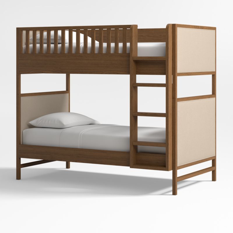 Beau Medium Brown Oak Wood and Upholstered Kids Bunk Bed - image 0 of 7