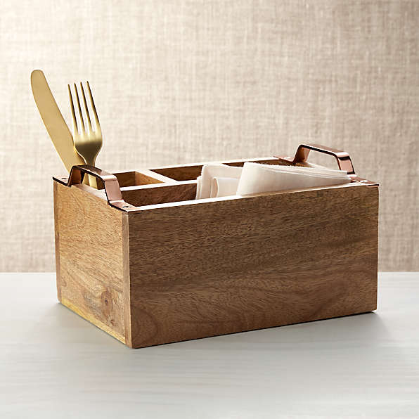 BESTONZON Wooden Utensil Storage Box Jewelry Box Gift Box Cutlery Utensil Holder for Kitchen Countertop Dining Table 