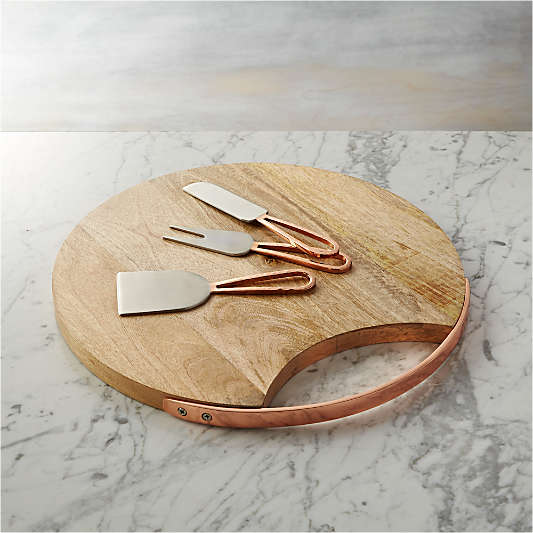 Beck Cheese Board and 3 Copper Cheese Knives Set