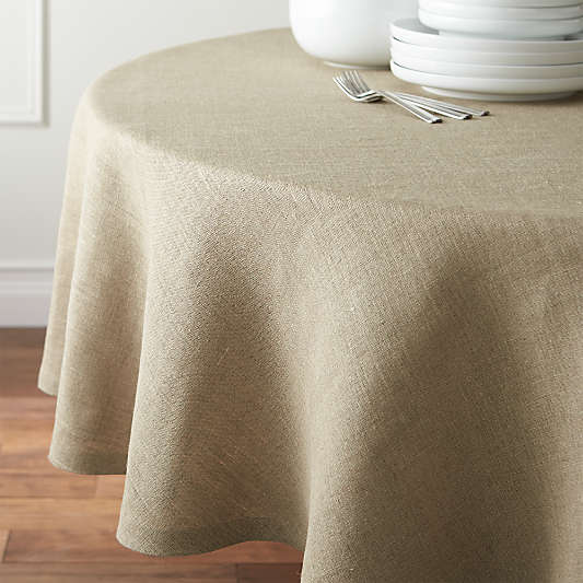 Beckett Natural 90" Round Linen Tablecloth