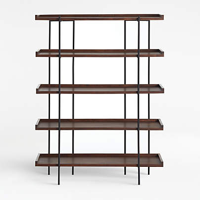 Beckett Dark Brown Wood 5-High Storage Bookshelf Sable