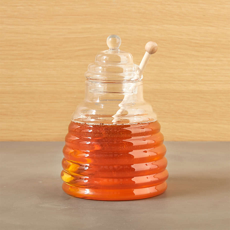 Clear 9 Ounces Gaetooely Transparent glass honey jar with lid Honey Jar with Dipper 