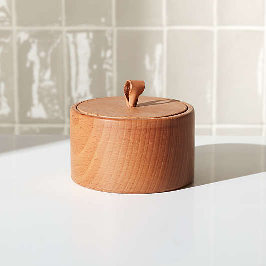 Beech Wood and Leather Salt Cellar