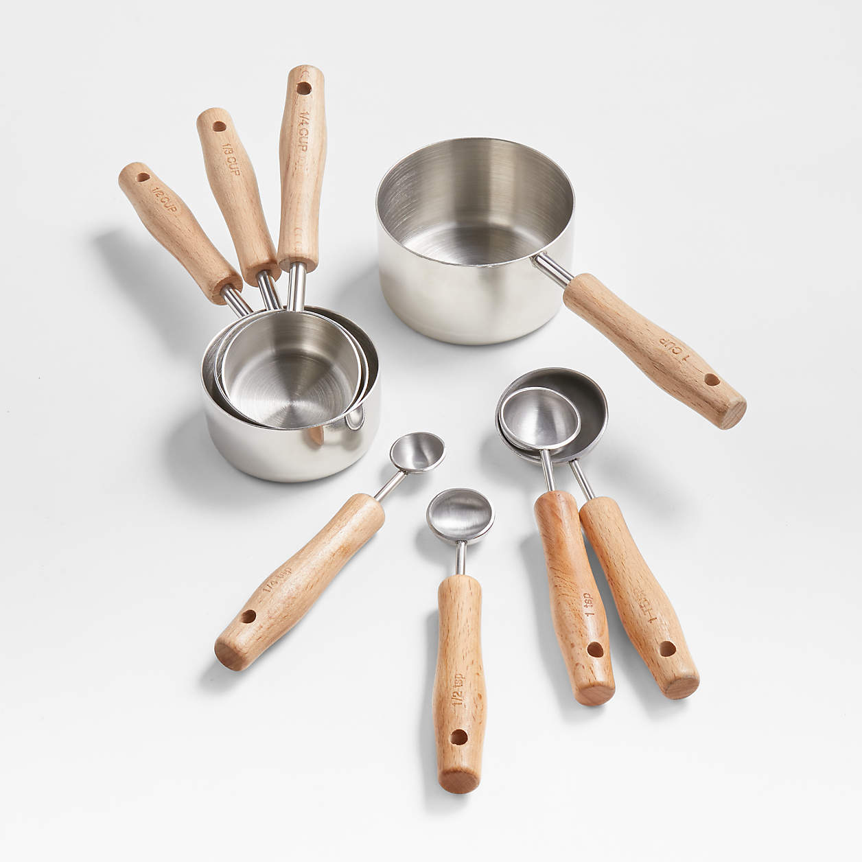 Beechwood and Stainless Steel Measuring Cups and Spoons