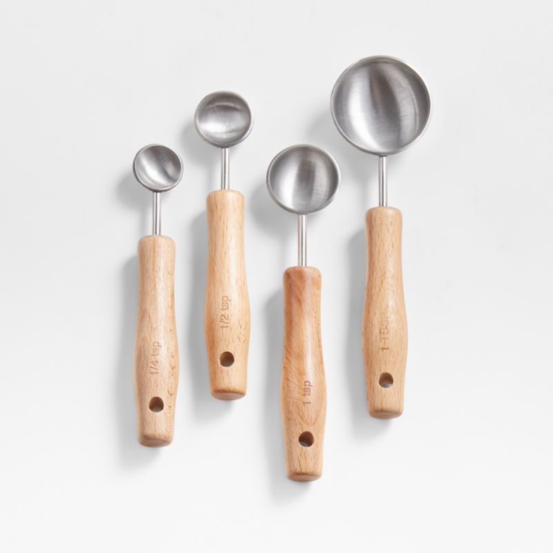 Beechwood and Stainless Steel Measuring Cups and Spoons