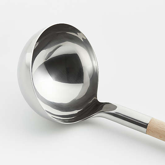 Crate & Barrel Beechwood and Stainless Ladle