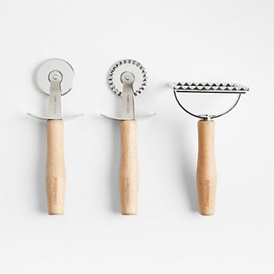 View Crate & Barrel Beechwood and Stainless Steel Pasta Tools, Set of 3 details