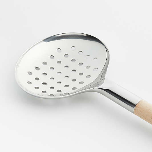 Crate & Barrel Beechwood and Stainless Steel Slotted Spoon