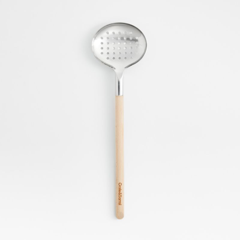 Crate & Barrel Beechwood and Stainless Steel Slotted Spoon - image 0 of 7