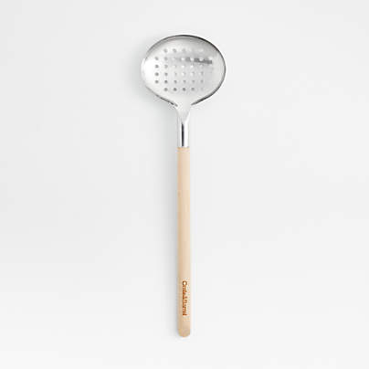 Crate & Barrel Beechwood and Stainless Steel Slotted Spoon