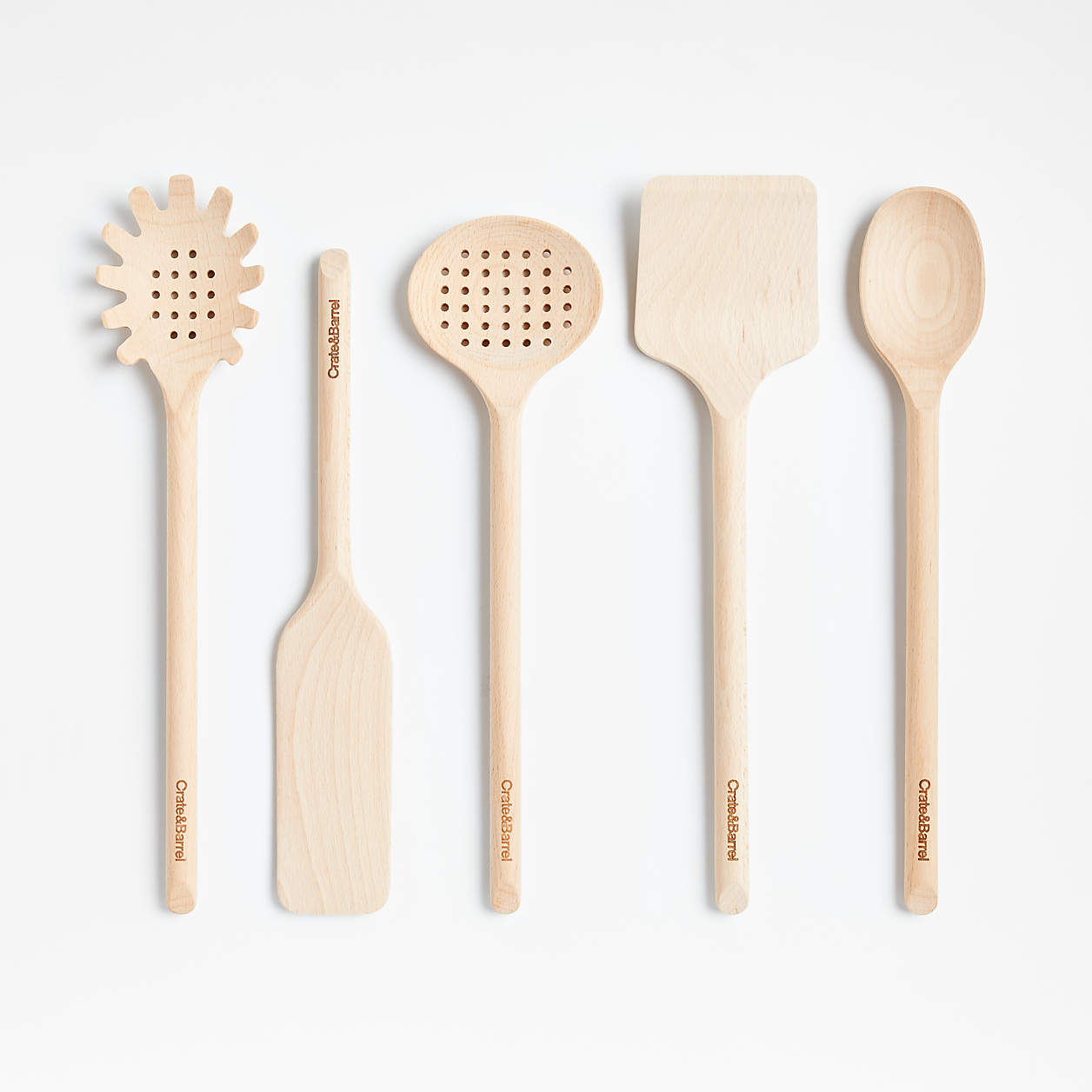 Crate & Barrel Beechwood Utensils, Set of 5 Crate & Barrel