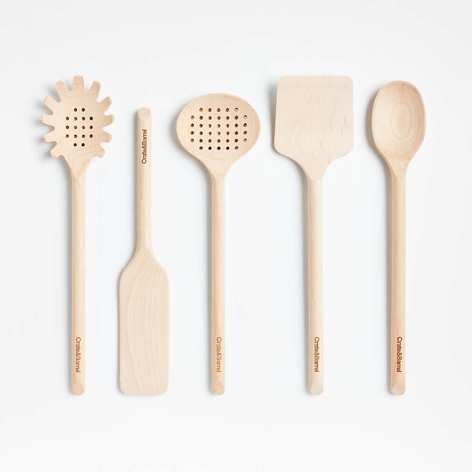 Crate & Barrel Wood and Grey Silicone Utensils, Set of 4 + Reviews