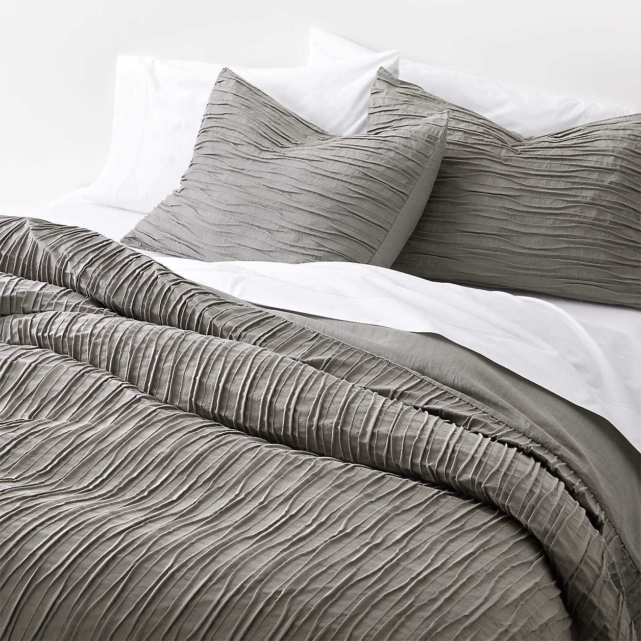 Belamy King Nickel Pleated Duvet Cover + Reviews Crate & Barrel
