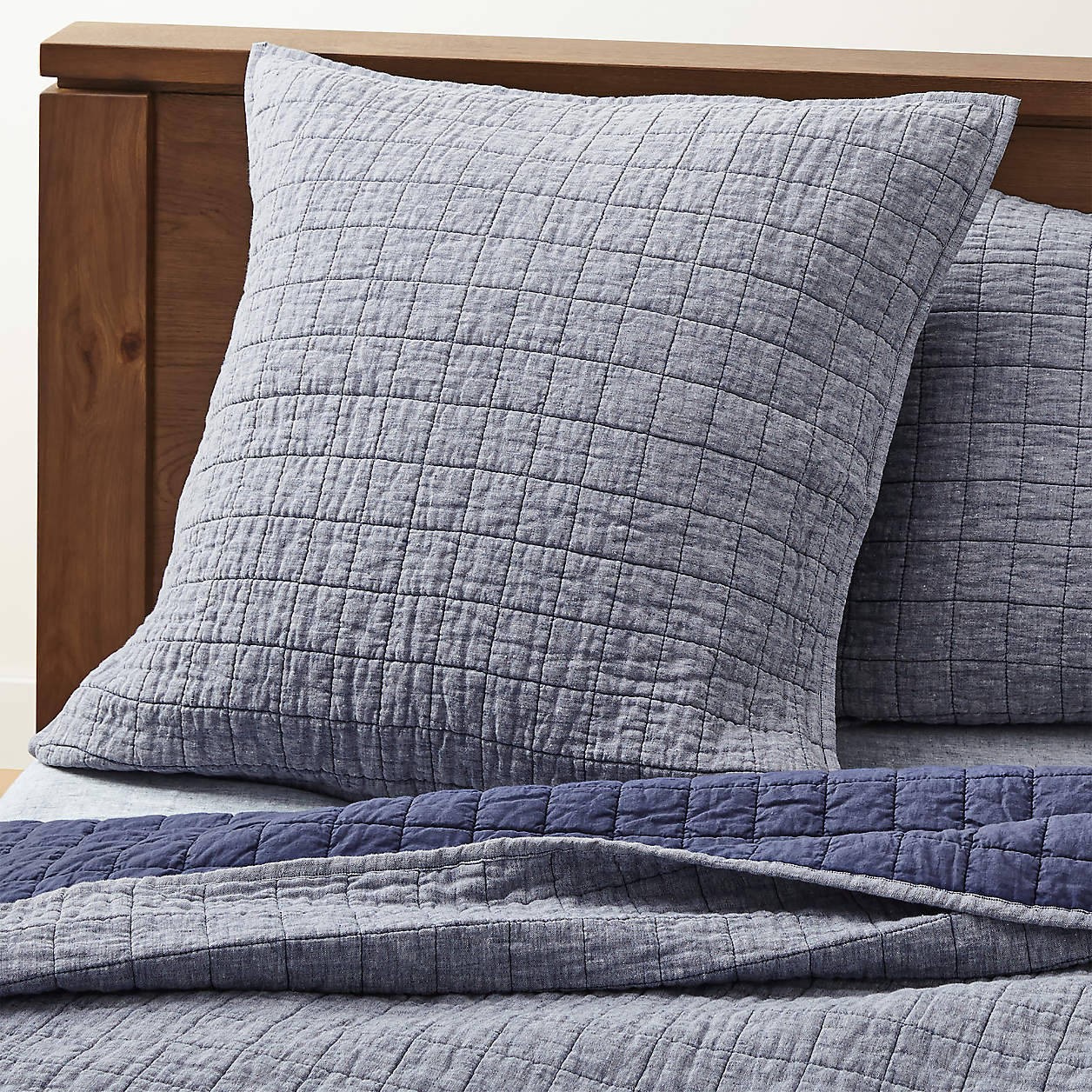 Blue Belgian Flax Linen Sham Euro + Reviews | Crate & Barrel