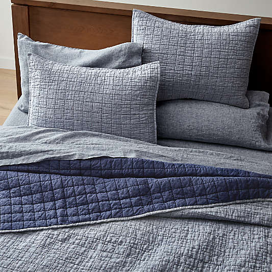 Blue Belgian Flax Linen Quilt King