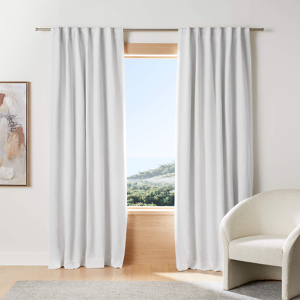 Crisp White EUROPEAN FLAX Certified Linen Blackout Window Curtain