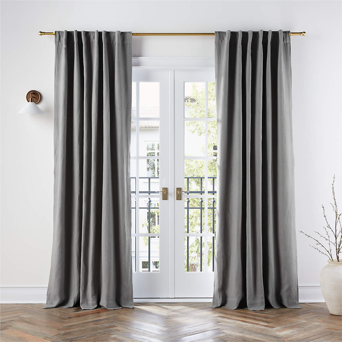 Crisp White Merrow Stitch Organic Cotton Blackout Window Curtain Panel