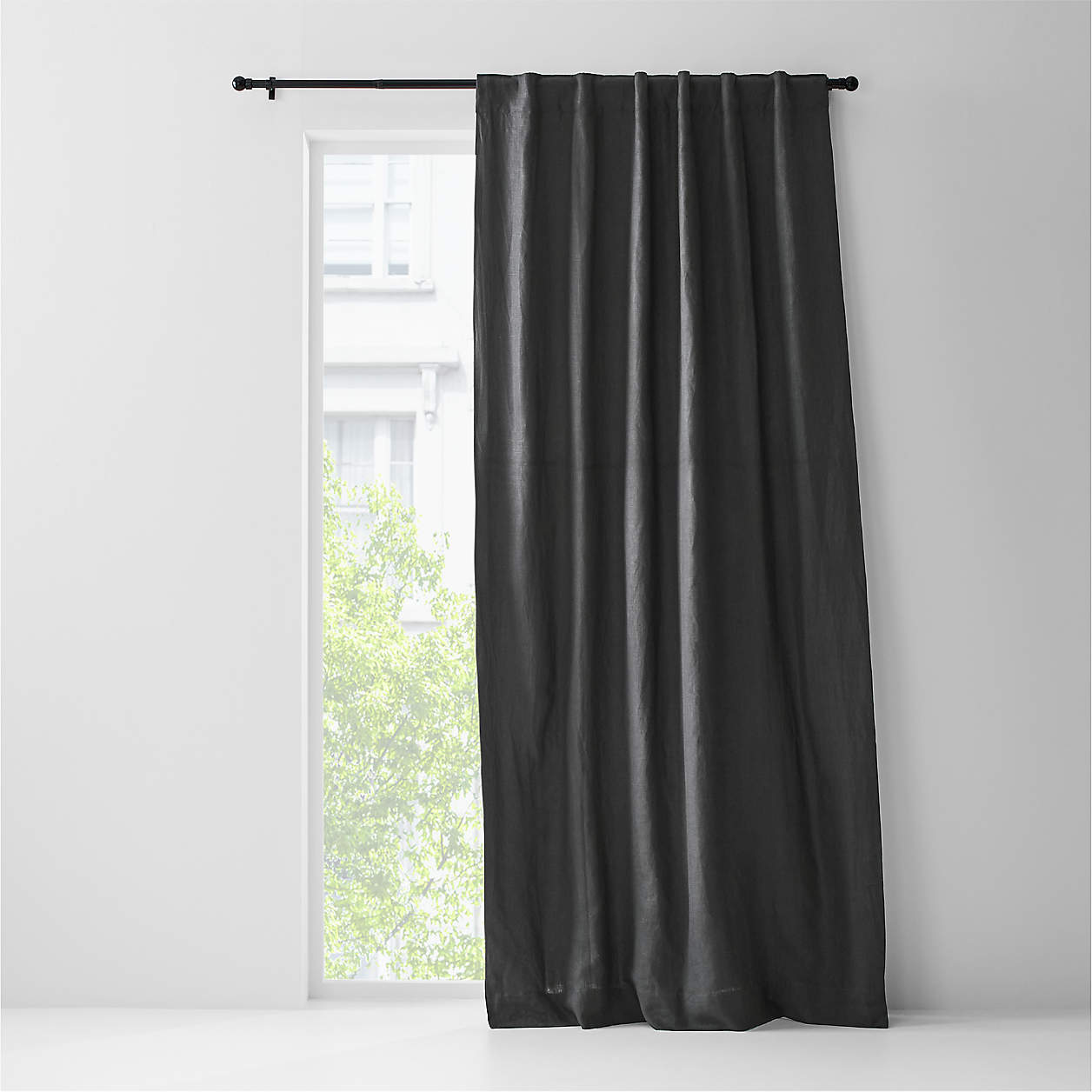 Storm Grey European Flax Certified Linen Blackout Window Curtain Panel