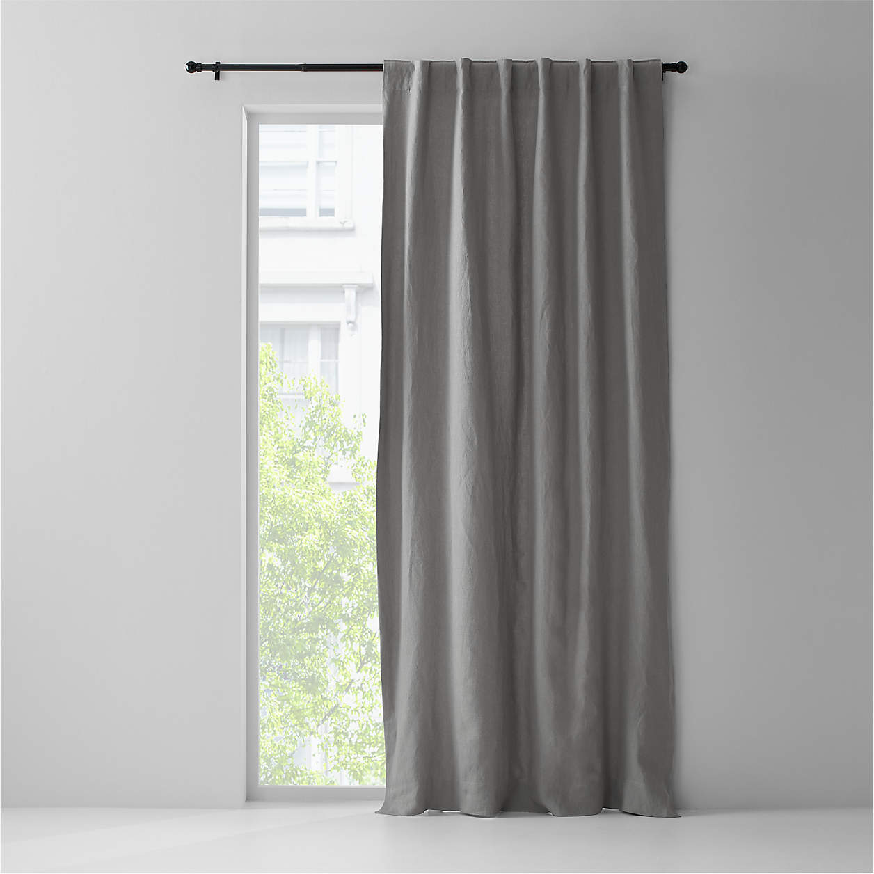 Pebble Grey European Flax Certified Linen Window Curtain Panel 52"x84" Crate & Barrel Canada