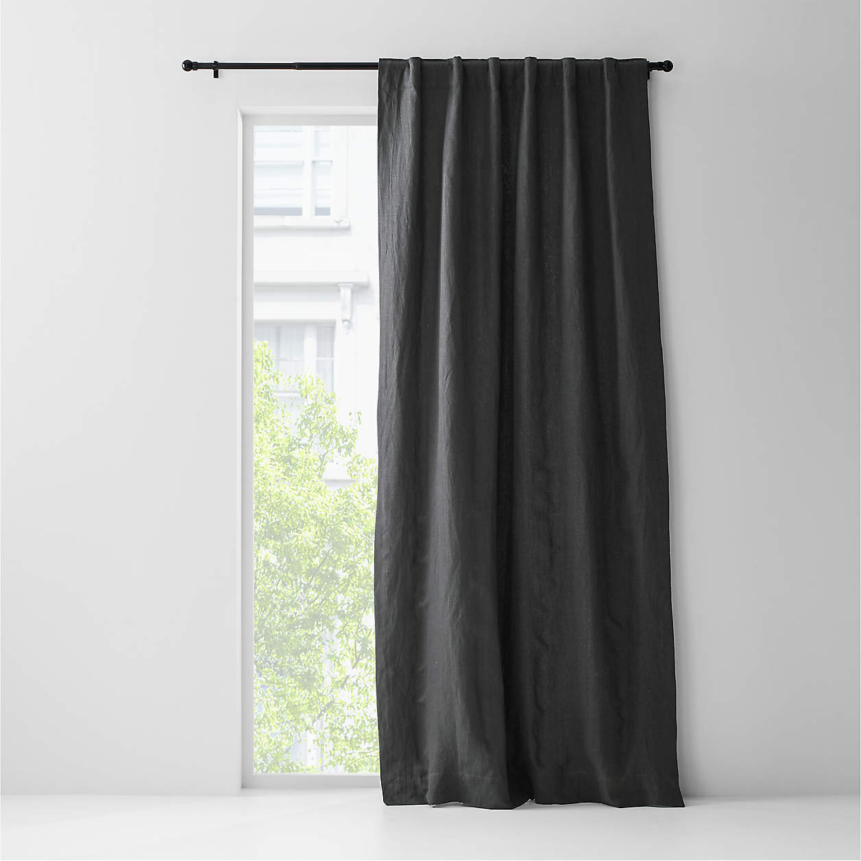 Storm Grey European Flax Certified Linen Window Curtain Panel 52"x84" Crate & Barrel Canada