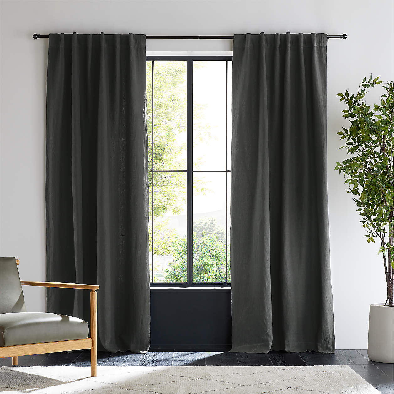 Storm Grey European Flax Certified Linen Window Curtain Panel 52x84 Reviews Crate And Barrel