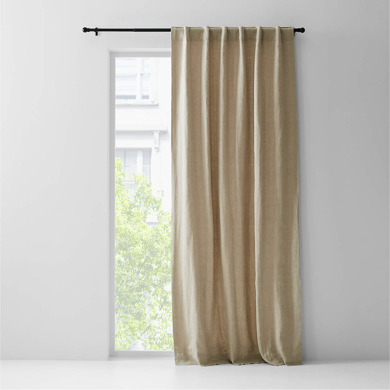 Warm Beige European Flax Certified Linen Window Curtain Panel 52"x84" Crate & Barrel