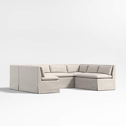 Belmar Ivory Slipcovered U-Shaped Loveseat Dining Banquette