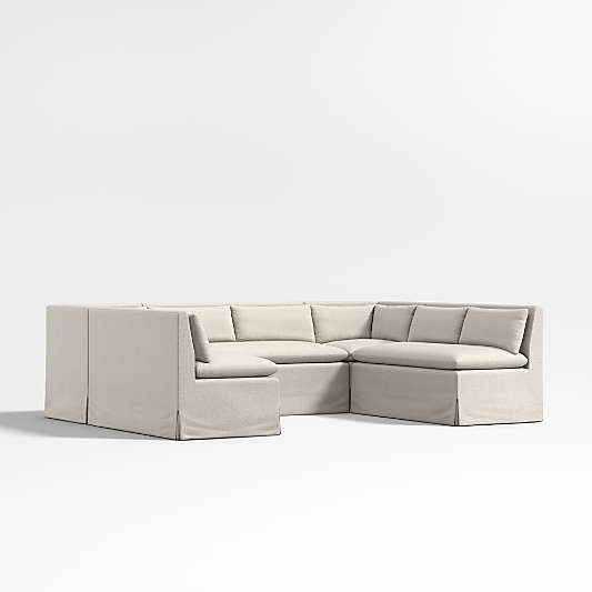 Belmar Ivory Slipcovered U-Shaped Loveseat Dining Banquette