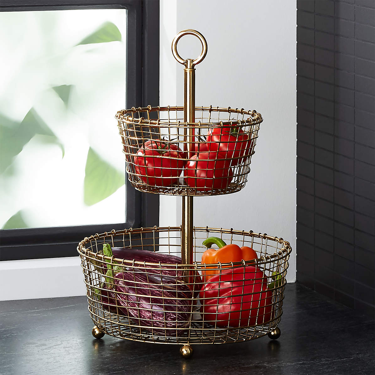 Iron Fruit Vegetable Bowl Wire Basket Kitchen Storage Display,Rose Gold 
