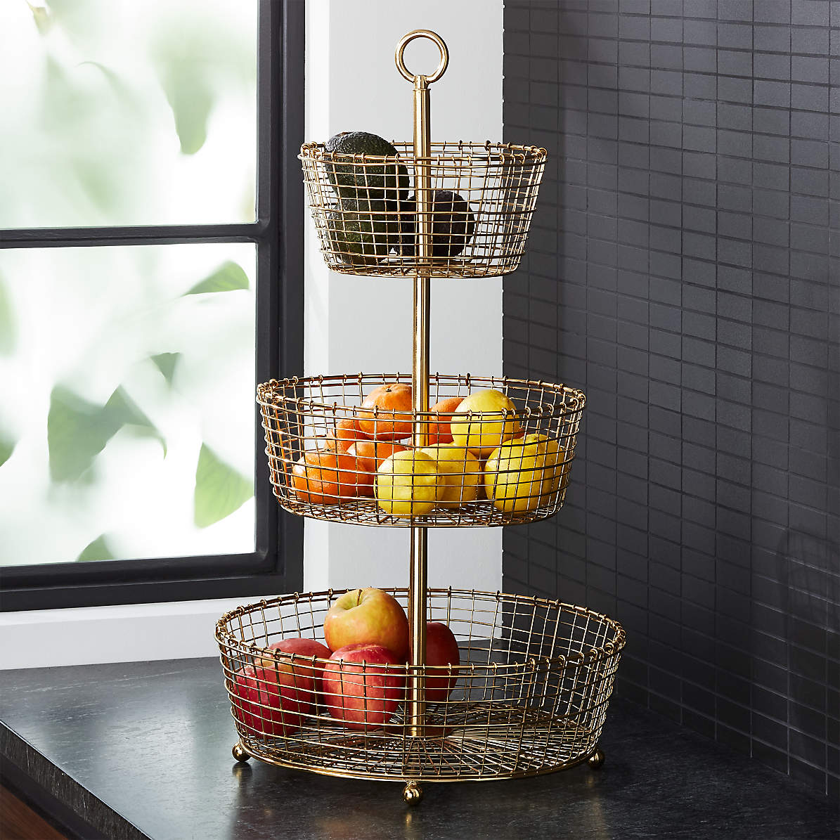 White 3 Tier Fruit Basket Metal Mesh Fruit Rack with 3 Rounds Fruit Bowls Large Tiered Fruit Storage Stand Container for Kitchen Living Room Office