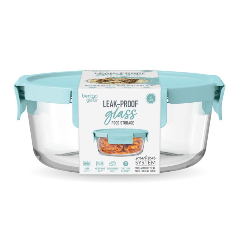 Bentgo Soft Aqua 32.8-oz Leak-Proof Round Glass Food Storage Container with Plastic Lid - image 1 of 2