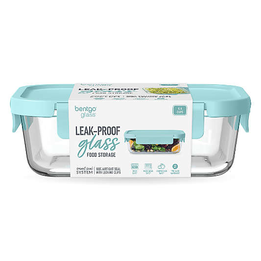 Bentgo Soft Aqua 35.2-oz Leak-Proof Square Glass Food Storage Container with Plastic Lid