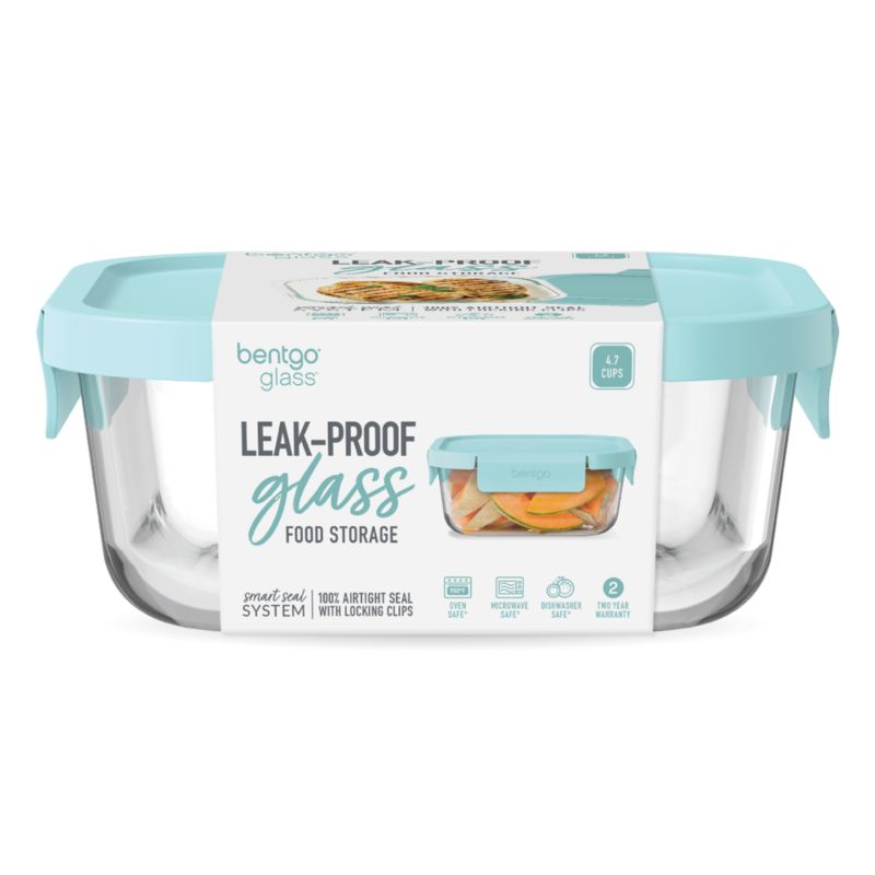 Bentgo Soft Aqua 37.2-oz Leak-Proof Square Glass Food Storage Container with Plastic Lid - image 1 of 2
