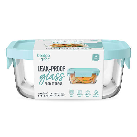 Bentgo Soft Aqua 37.2-oz Leak-Proof Square Glass Food Storage Container with Plastic Lid