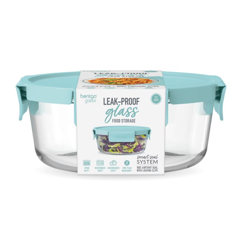 Bentgo Soft Aqua 44-oz Leak-Proof Round Glass Food Storage Container with Plastic Lid - image 1 of 2